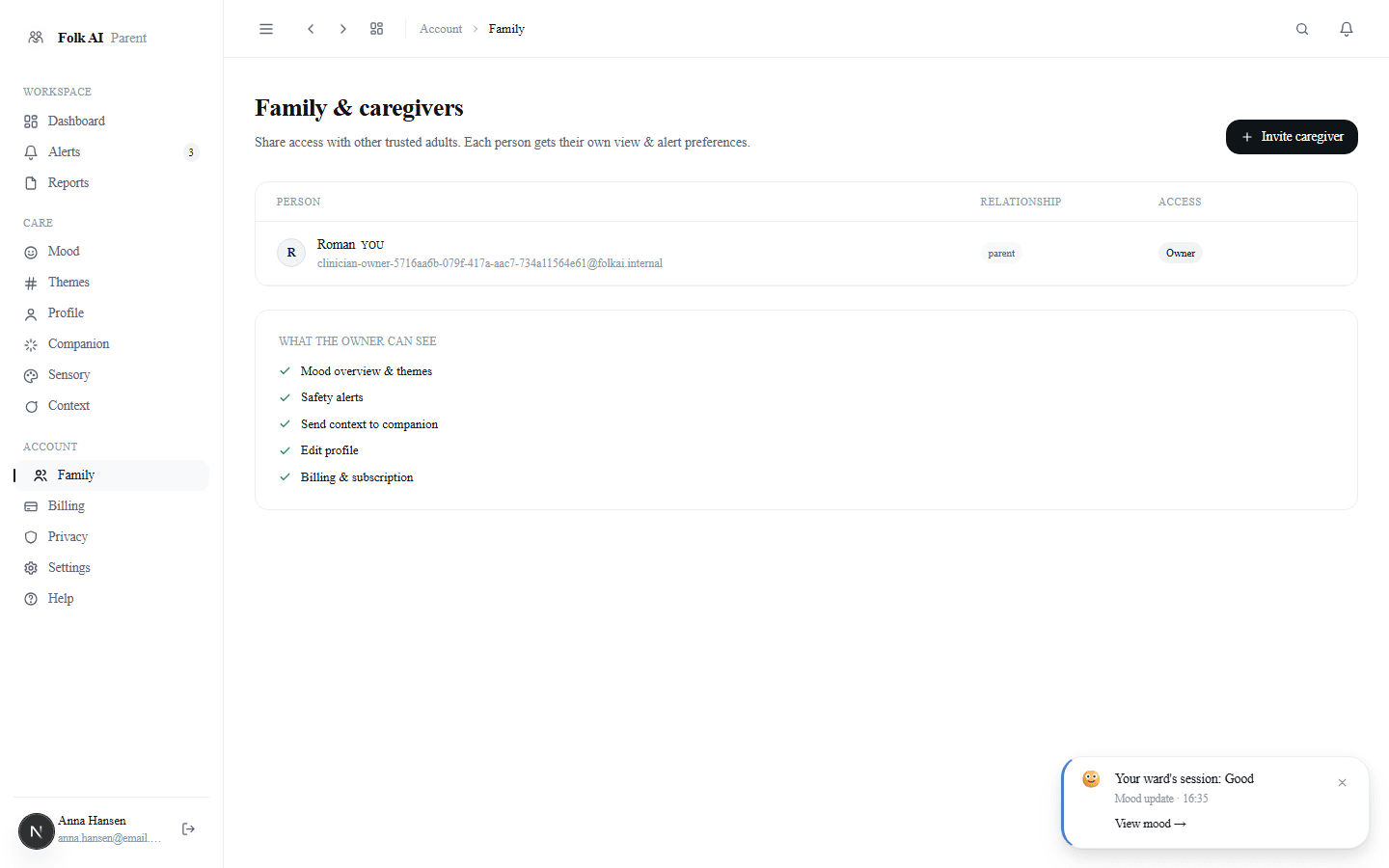 Caregivers and role presets