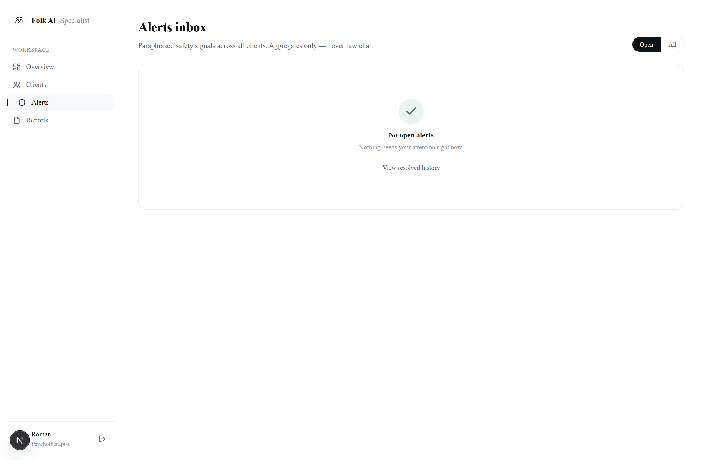 Cross-client safety inbox, grouped by client